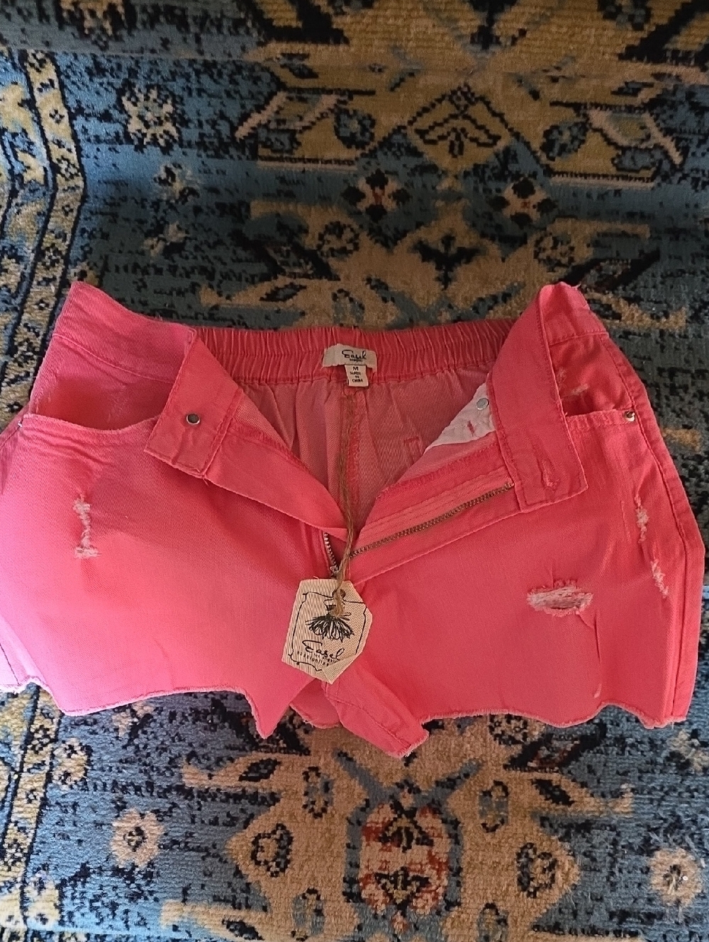 Easel Stylish Coral Pink Women's Distressed Shorts